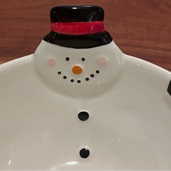TWO (2) Magenta Ceramic Snowman Snack Bowls White/Black/Red - Picture 5 of 15